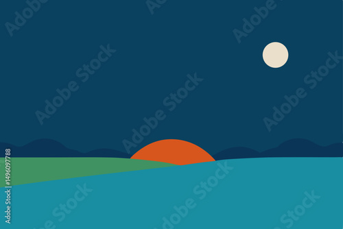 Clean Minimal Nature Landscape Horizon in 4K Vector Illustration Background