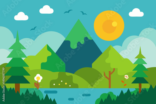 Refreshing Nature Vibes Landscape Wallpaper for Desktop Vector Illustration Background