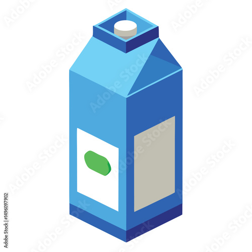 Flat Color Illustration Of Milk Carton With Blue L