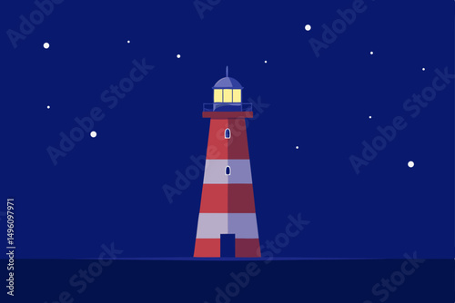Iconic Lighthouse Standing Tall Under a Starry Night Sky Wallpaper Vector Illustration Background