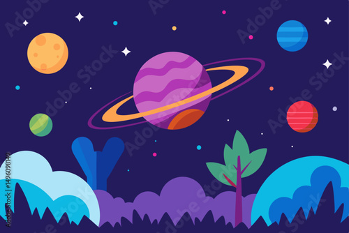 Enchanting Magical Nature Universe Dreamscape Wallpaper Vector Illustration Background