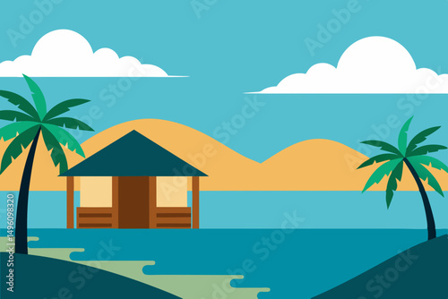 Stunning Ocean View from Luxurious Tropical Island Resort Vector Illustration Background