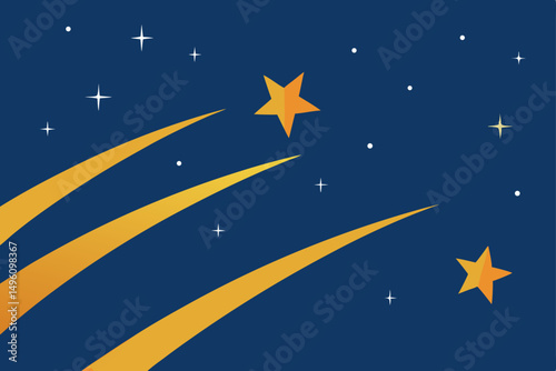 Spectacular Shooting Stars Display Over Horizon 4K Vector Illustration Background