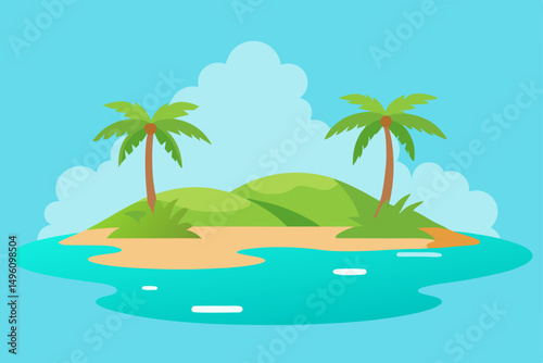 Serene Dreamy Lagoon in Tropical Island Paradise Vector Illustration Background