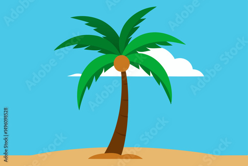 Lone Coconut Palm Tree in Tropical Summer Beach Scene Vector Illustration Background
