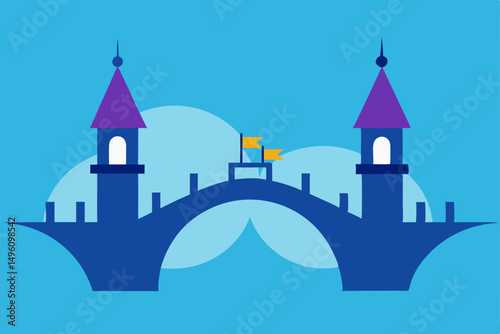 Enchanting Mystical Bridge Connecting Two Floating Castles Vector Illustration Background