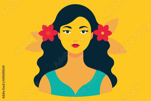 Radiant Summer Beauty Portrait with Colorful Blooming Flowers Vector Illustration Background
