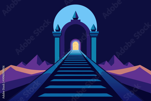 Ethereal Mystic Bridge Leading to Ancient Realm in Ultra HD Vector Illustration Background