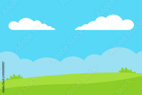 Expansive Open Sky Above a Green Grassy Summer Field Vector Illustration Background