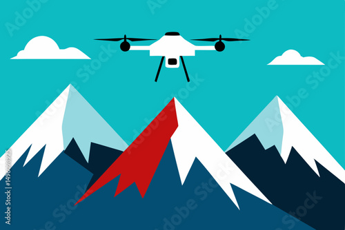 Stunning Scenic Drone View Flying Over Majestic Mountain Peaks Ultra HD Vector Illustration Background