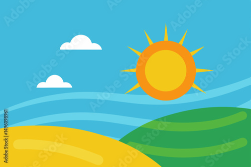 Relaxing Summer Mood Scene with Bright Sunshine and Gentle Sea Breeze Vector Illustration Background