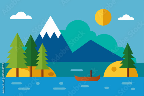 Exciting Summer Lake Adventure with Canoe on Clear Water Vector Illustration Background