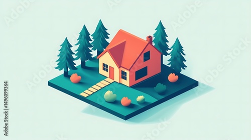 Isometric Cottage with Forest, and Home.