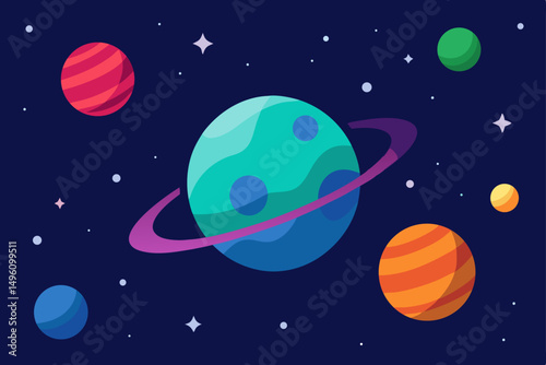 Breathtaking Celestial Realm with Planets and Distant Stars in 4K Vector Illustration Background