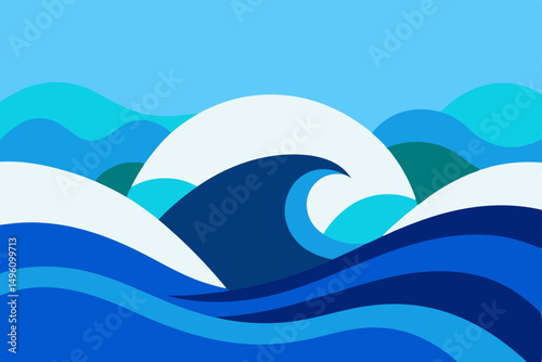 Creative Artistic Waves Crashing on Shore with Vast Ocean Horizon Ultra HD Vector Illustration Background