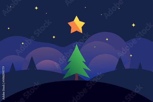 Glowing Starscape Night Sky with Silhouetted Trees 4K Vector Illustration Background