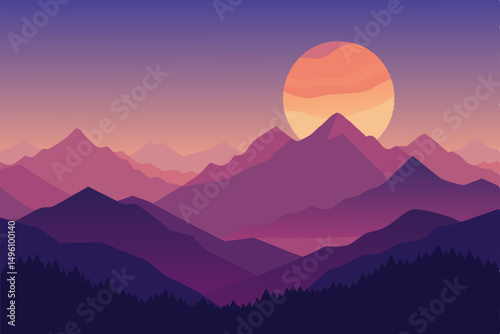 Ethereal Dawn Light Breaking Over Misty Mountain Peaks Ultra HD Vector Illustration Background