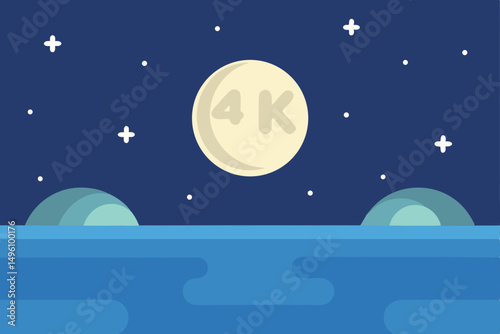 Stunning Full Moon and Starry Sky Over Calm Sea 4K Wallpaper Vector Illustration Background