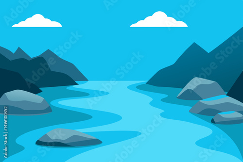 Pristine Crystal Clear River Flowing Over Rocks in 4K Vector Illustration Background