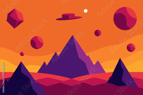 Dreamlike Surreal Hills with Floating Rocks 4K Wallpaper Vector Illustration Background