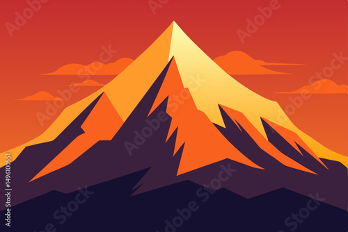 Golden 4K Mountain Peak Illuminated at Beautiful Sunrise Wallpaper Vector Illustration Background
