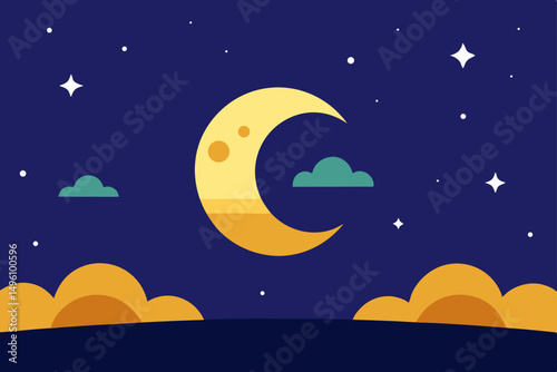 Breathtaking Celestial Night Sky Scene in Ultra HD Vector Illustration Background