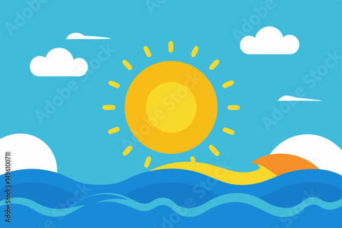 Relaxing Summer Mood Scene with Bright Sunshine and Gentle Sea Breeze Vector Illustration Background