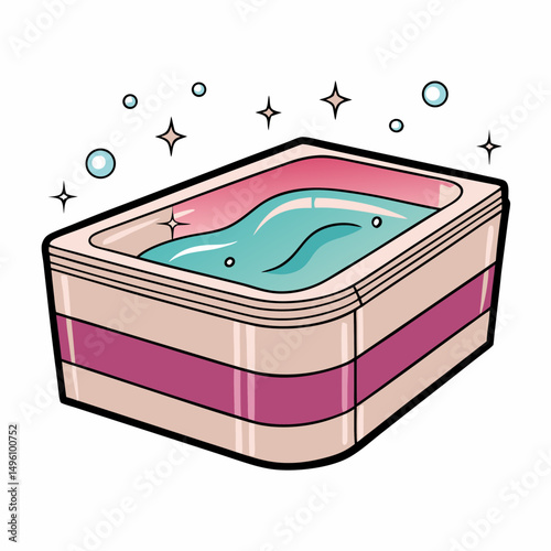 Clean jacuzzi with straight lines and colorful design filled with water  