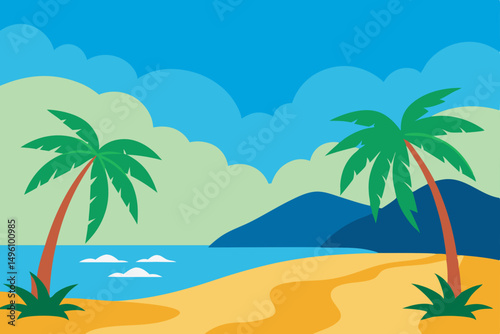 Artistic Hand Drawn Tropical Shore Beach Wallpaper Vector Illustration Background