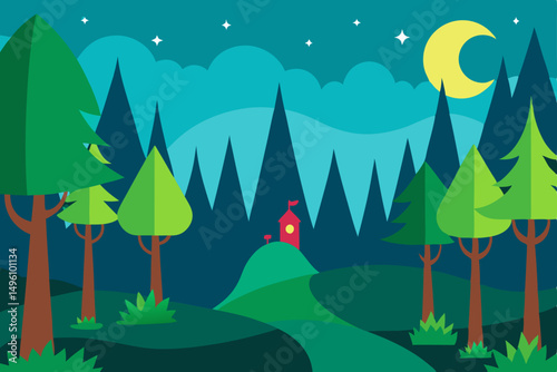 Enchanted Fairy Tale Forest Scene in Ultra HD Vector Illustration Background