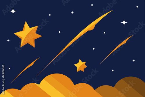Spectacular Shooting Stars Display Over Horizon 4K Vector Illustration Background