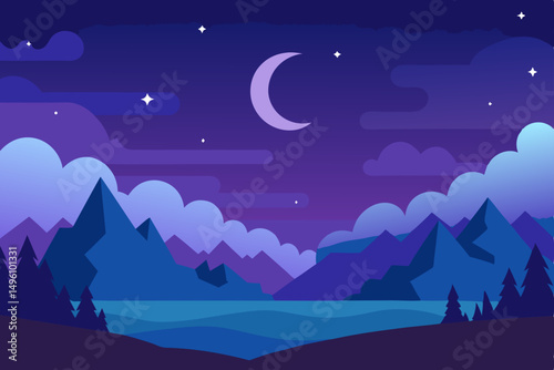 Mystical Fantasy Night Sky Over Enchanted Landscape 4K Vector Illustration Background