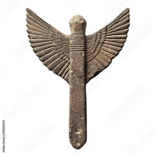 A Stone Arrow with Assyrian Winged Disks Divine Isolated on Transparent Background