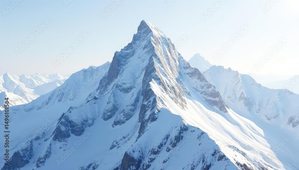 Obraz premium Snow-covered mountain peak against pristine white sky, clear, sky, adventure