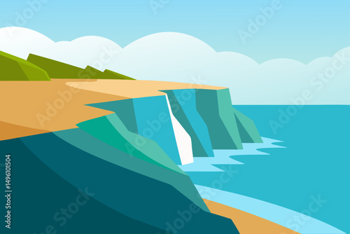Breathtaking Coastal Cliff View with Azure Clear Water Vector Illustration Background