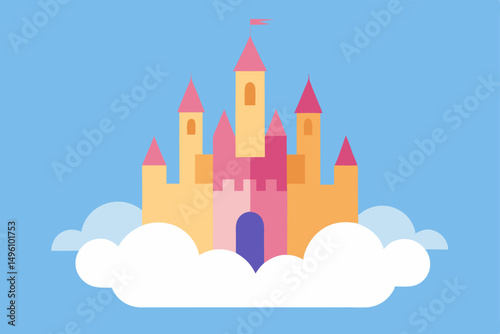 Dreamy Castle Floating on a Cloud in Ultra HD Vector Illustration Background
