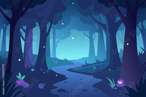 Magical Woodland Forest with Soft Glowing Light 4K Background Vector Illustration Background