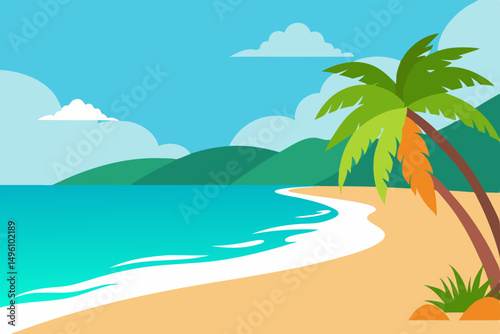 Stunning Tropical Ocean View with Pristine Sandy Shoreline Vector Illustration Background