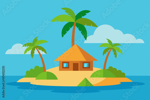 Luxurious Exotic Summer Island Beach Resort Vector Illustration Background
