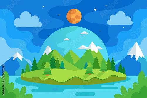Whimsical Fantasy Nature Dream World Landscape Background Vector Illustration Background