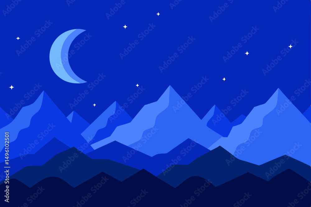 Obraz premium Serene Blue Night Sky Filled with Stars Over Majestic Mountains Wallpaper Vector Illustration Background
