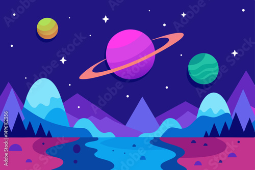 Enchanting Magical Nature Universe Dreamscape Wallpaper Vector Illustration Background