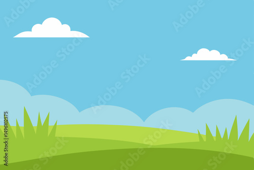 Expansive Open Sky Above a Green Grassy Summer Field Vector Illustration Background