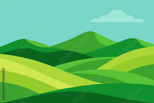 Expansive Rolling Green Hills Landscape in Ultra HD Vector Illustration Background