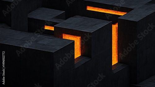 Glowing Orange Gaps in Dark Maze.