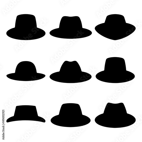 set of black hat silhouettes and vector on isolated with white background