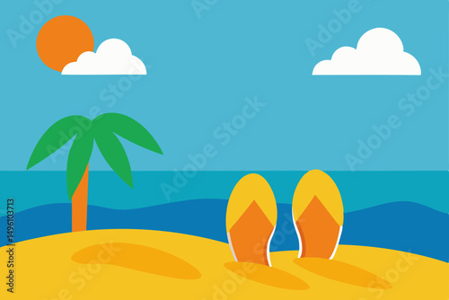 Relaxing Coastal Summer Day Scene with Colorful Flip Flops Vector illustration Background