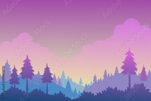Peaceful Soft Gradient Sky with Silhouetted Trees UHD Vector illustration Background