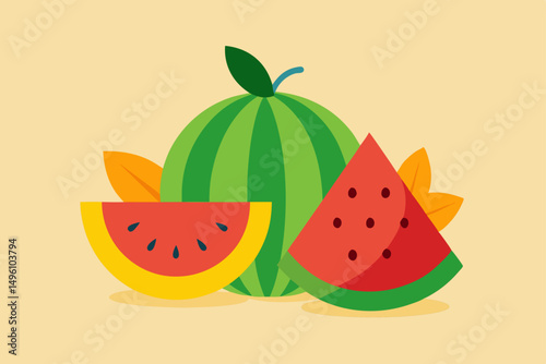Fresh Summer Fruits Illustration Featuring a Juicy Watermelon Vector illustration Background