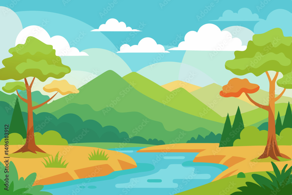 Fototapeta premium Artistic Watercolor Nature Scene Scenic Wallpaper Vector illustration Background